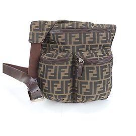 Bolsa de ombro de couro e nylon Zucca da Fendi Marrom