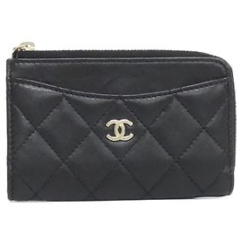 Schwarze Lammleder-Kartenetui von Chanel Schwarz
