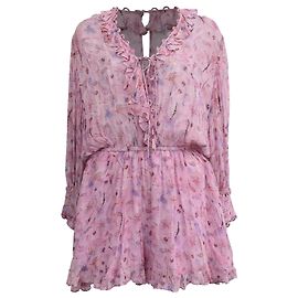 Iro Joyce Floral Print Ruffle Romper In Pink Viscose Pink