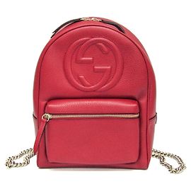 Gucci Soho Interlocking G Women's Leather Backpack Red Color Red