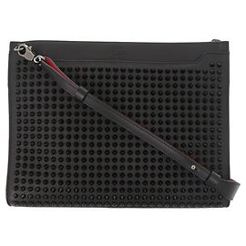 Christian Louboutin Sky Pouch Studded Leather Black Shoulder Bag Black