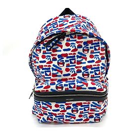 SAINT LAURENT Sac à dos Multi Allover Pattern Rucksack/Daypack Cuir/Toile Homme Blanc/Rouge/Bleu Bleu