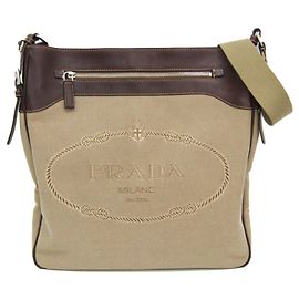 Borsa a spalla in pelle e jacquard per donne e uomini Prada beige e marrone scuro Marrone