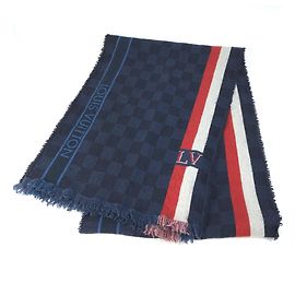 Louis Vuitton Fransen Schal Marineblau Rot Blau