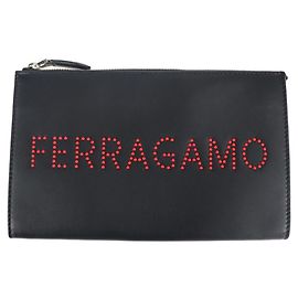 Clutch in pelle nera con borchie Salvatore Ferragamo Nero