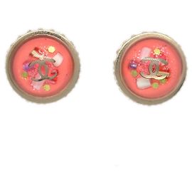 Chanel CC Logo Button Stud Metal with Crystals Pink