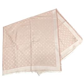 Chal grande de seda y lana Monogram rosa de Louis Vuitton Rosa