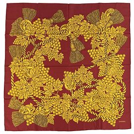 Sciarpa Chanel Coco Mark, donna, seta di marca, rossa e gialla, grande, con frangia a forma di uva, design di pianta fruttifera Rosso
