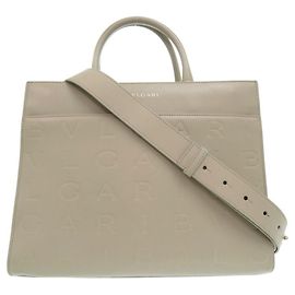 Bulgari BVLGARI Infinitum Tote Bag, Embossed, , Greige Leather, Brown