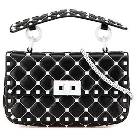 Borsa a mano/spalla Valentino Rockstud Spike, Pelle nera e bianca, Donna, VALENTINO Nero