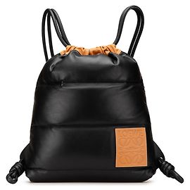 Mochila Yago Puffy da LOEWE em nylon e couro nappa preto e marrom para mulheres Preto