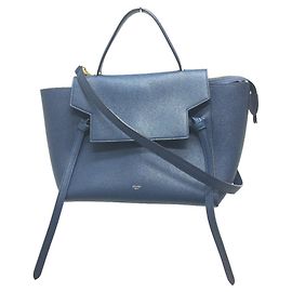 Céline CELINE. Bolsa de cinto com aba, mini bolsa de ombro semi, couro de bezerro, feminino, azul profundo, marinho Azul