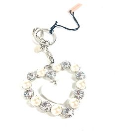 Chaveiro de metal MIU Miu com pingente de coração de strass para mulheres - Prata Prata