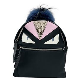 FENDI Monster Backpack Nylon Leather Black Women's Men's Black