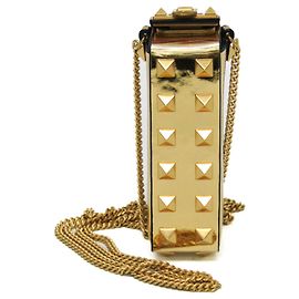 Estojo de batom de couro Valentino com corrente Rockstud dourada Dourado