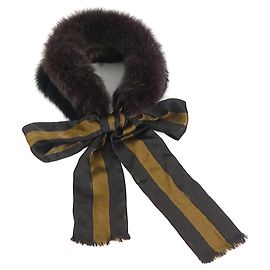 FENDI scarf, fox, rabbit fur, silk, brown, women's, Brown