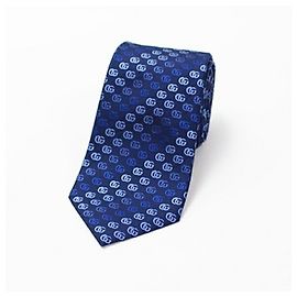 Corbata de seda Gucci con patrón GG, ajuste slim, para hombre Azul