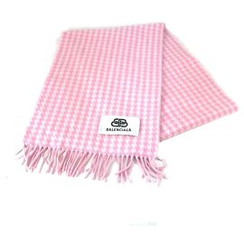 Cachecol de franjas em lã/cashmere com logo Check da BALENCIAGA para mulheres - Rosa Rosa