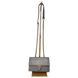 GUCCI Leather Interlocking G Dollar Flap Wallet On Chain Grey Grey