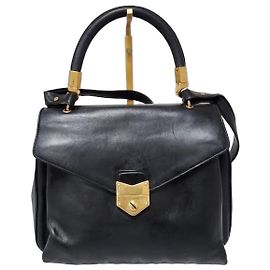 Bolsa de mão/crossbody de couro vintage Yves Saint Laurent Dandy com aba, preta Preto