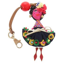 Christian Louboutin Leather Canvas Raffia Multicolor Keychain Multiple colors