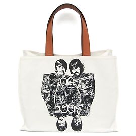 Stella Mc Cartney Grande Tote de Colaboração Stella McCartney Beatles para Homens e Mulheres, Bolsa de Algodão e Couro Sintético Marrom, Branco Marrom