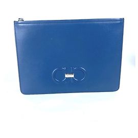 Salvatore Ferragamo Gancini pouch with strap clutch bag leather men's blue Blue