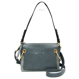 Bolsa de ombro de couro e camurça feminina Chloé Roy azul claro cinza Azul