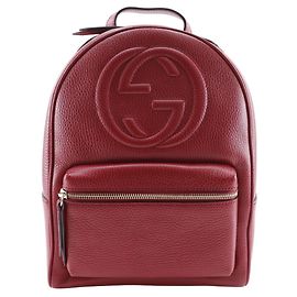 GUCCI Soho Backpack Daypack Interlocking Chain Leather Red Double Women's Red