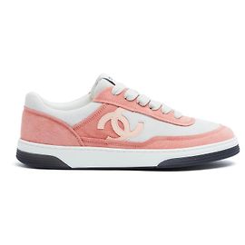 Chanel 2024 Tênis CC Branco Rosa EU38 Resort Camurça Rosa UK5 US7.5 NIB Rosa Branco