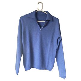 Pull Daniel Crémieux en cachemire bleu col polo homme Taille 42 Bleu