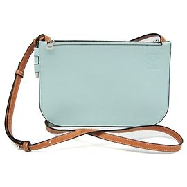Loewe Gate Double Zip Pouch Women's Leather Pouch,Shoulder Bag Green,Light Blue Green