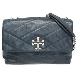 Borsa a spalla in pelle Tory Burch Kira Chevron per donna, colore navy Blu