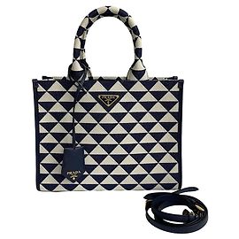 PRADA Prada Symbol Embroidery Fabric Small Shoulder Bag/Handbag Navy Blue Blue