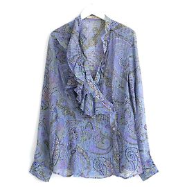 Seidenbluse mit Rüschensaum Paisley Etro Blau