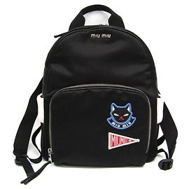 Miu Miu Cat Applique Women's Nylon,Knit Backpack Black Black