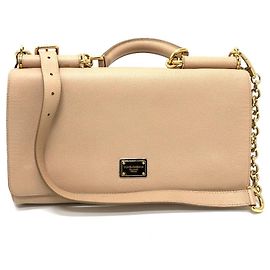 DOLCE & GABBANA Bolsa de Ombro de Couro Sicília, Feminina, Bege Marrom