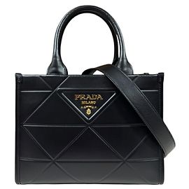 Prada Symbol Stitch Small Shoulder Bag Leather Black Unisex PRADA Black