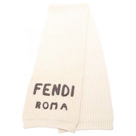 cachecol Fendi, lã, feminino, marfim Branco