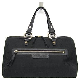 Bulgari Bolsa Boston de lona e couro para mulher Bvlgari Logomania Preta Preto