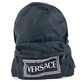 Zaino con logo Versace in nylon per uomo e donna, nero Nero