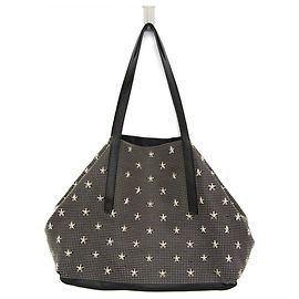 Borsa tote in pelle nera Jimmy Choo Pimlico con borchie a stella e borchie a punto per uomini e donne Nero