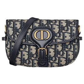 Bolsa Bobby Flap Christian Dior em lona Oblique Leste-Oeste Azul