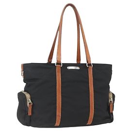 Borsa Tote Miu Miu in Nylon Pelle Nera Marrone Argento Auth 164862 Marrone Nero Argento