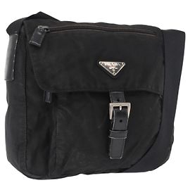 PRADA Shoulder Bag Nylon Black Silver Auth 163806 Black Silvery