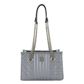 Gucci GG Marmont Small Chain Tote Bag in Grey Leather Brown