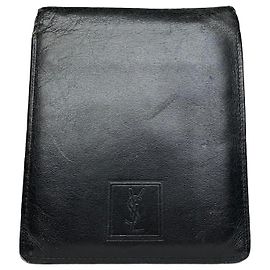 Portafoglio in pelle pieghevole vintage Yves Saint Laurent nero e marrone Nero