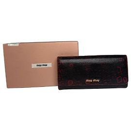 Vintage Miu Miu Snake Emblossed Leather Wallet Black Red Black