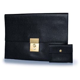 Thom Browne, pebbled leather clutch with wallet Black