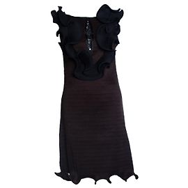 Autre Marque Arrey Kono, Robe midi à volants et plis Marron Noir